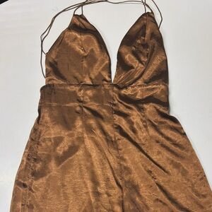 SHEIN Bronze Satin Wide-Leg Jumpsuit